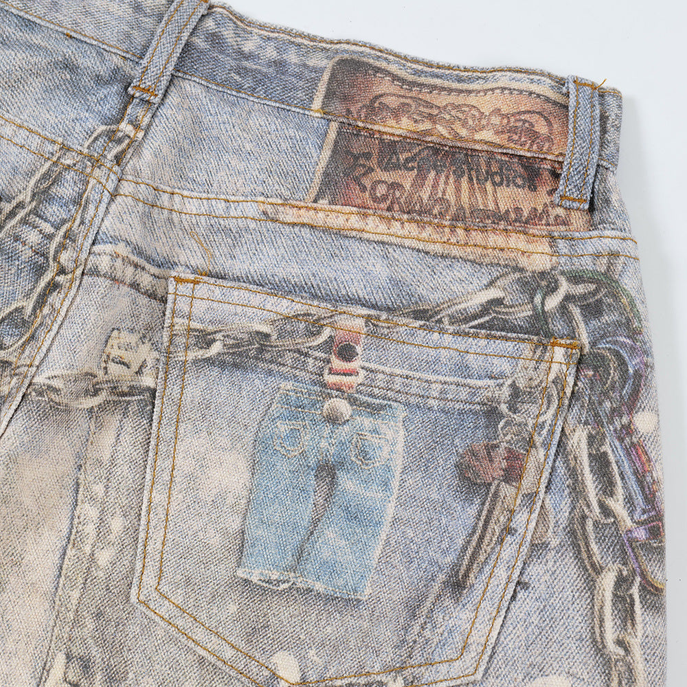 Retro 3D Digital Printed Jeans