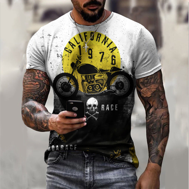 Zomer T-shirt met korte mouwen Casual 3D-motorfietsprint Losse trui Herenoverhemd