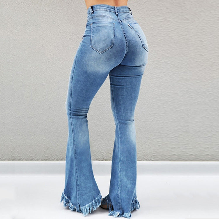 Slim-fit denim flared pants