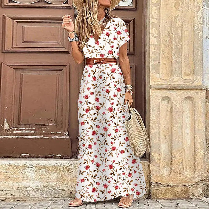 Fashionable Boho V-Neck Floral Dress