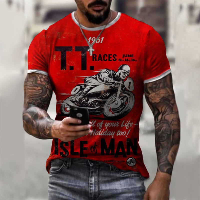 Zomer T-shirt met korte mouwen Casual 3D-motorfietsprint Losse trui Herenoverhemd