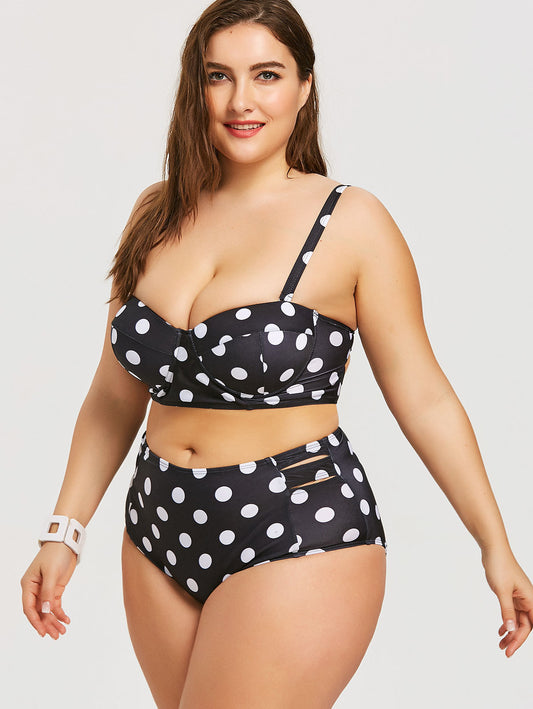 Retro Polka Dot High-rise Plus Size Swimwear