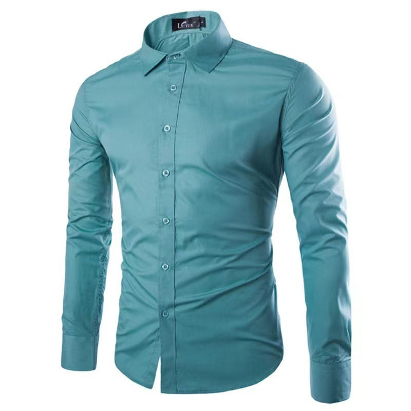 Casual Polo Collar Ironing Free Long Sleeves Shirt For Men