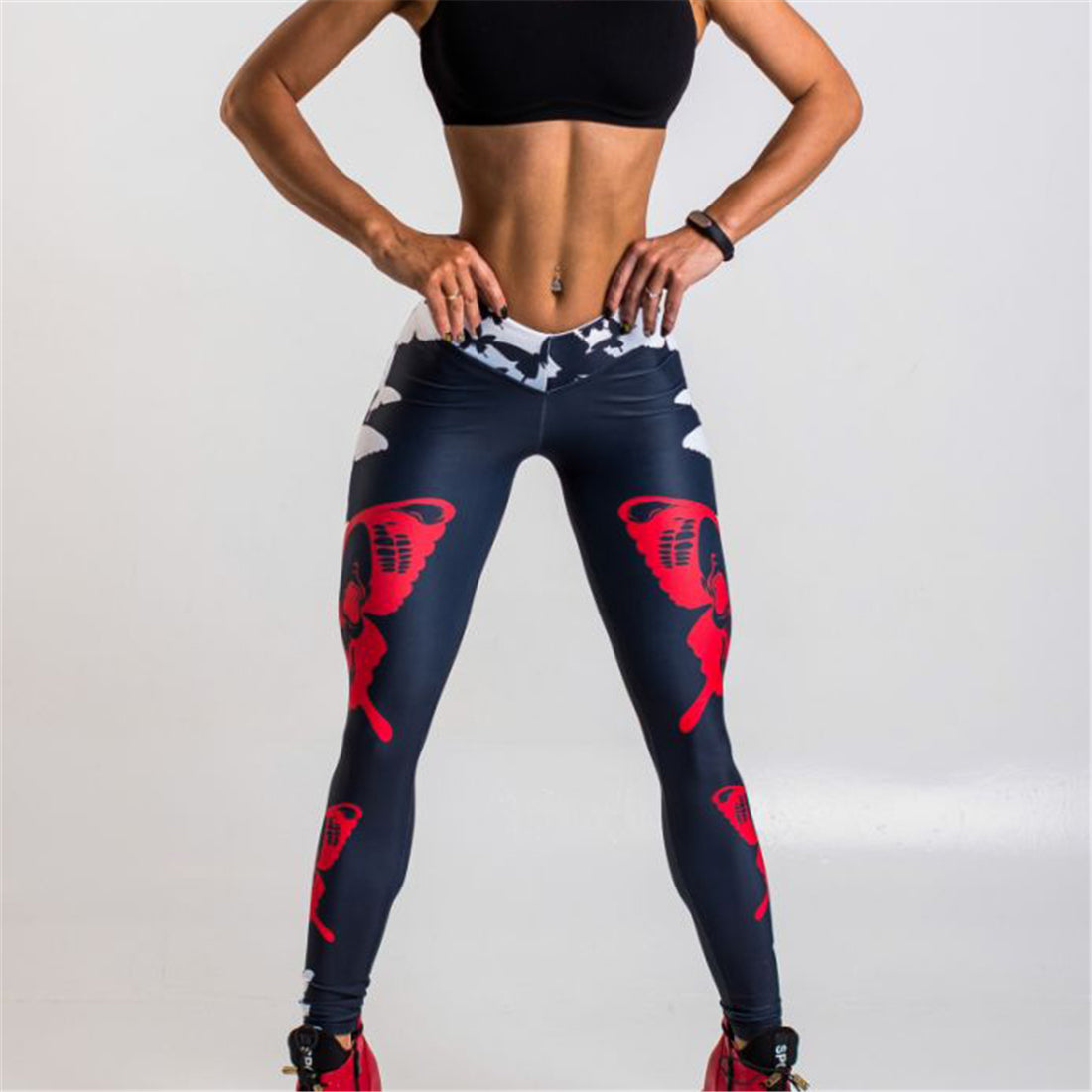 Red Butterfly Print Leggings