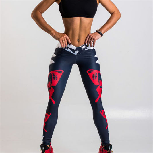 Legging rouge imprimé papillon