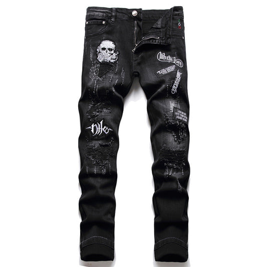 Black Slim-fit Skull Ripped Jeans