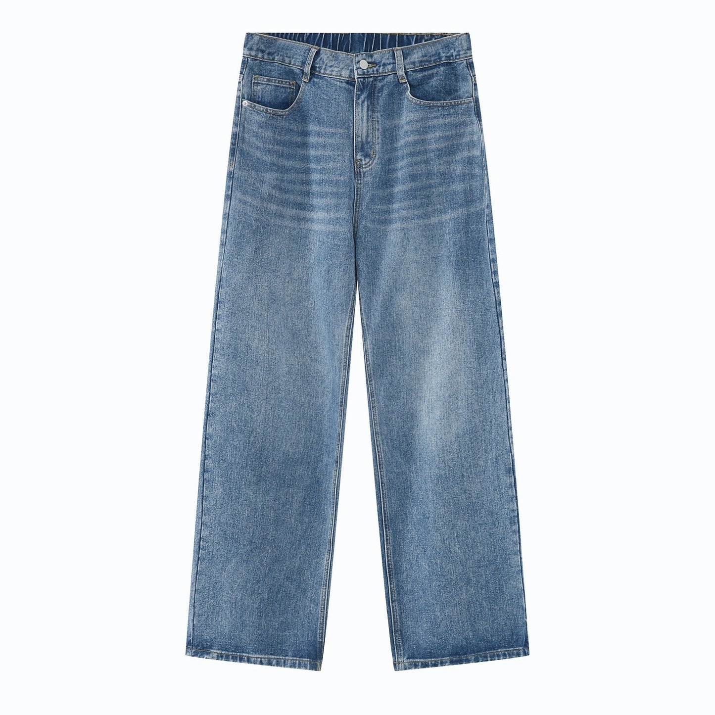 Losse Half Elastische Taille Rechte Jeans