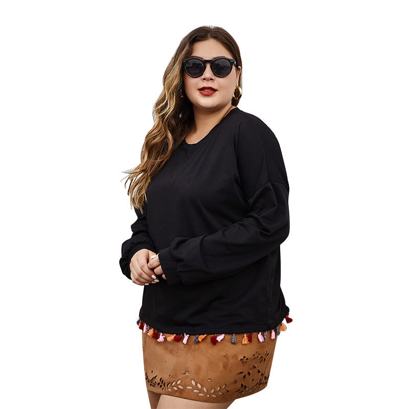 Fringed plus size women's top