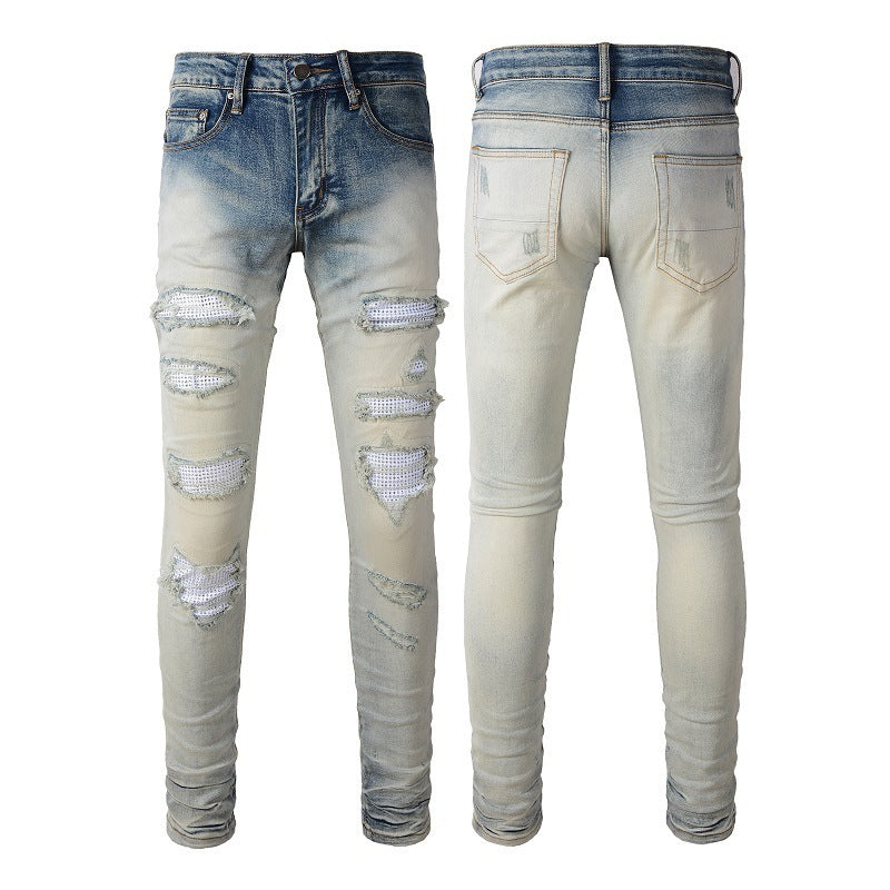 Street Trend Casual Cool Hole &amp; Patch Diamond Slim Fit Heren