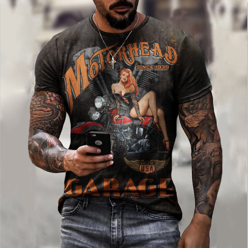 Zomer T-shirt met korte mouwen Casual 3D-motorfietsprint Losse trui Herenoverhemd