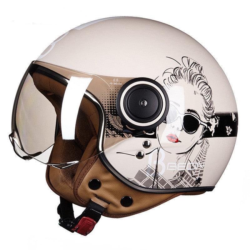 Battery Car Half Helmet Lightweight Semi-covered Retro