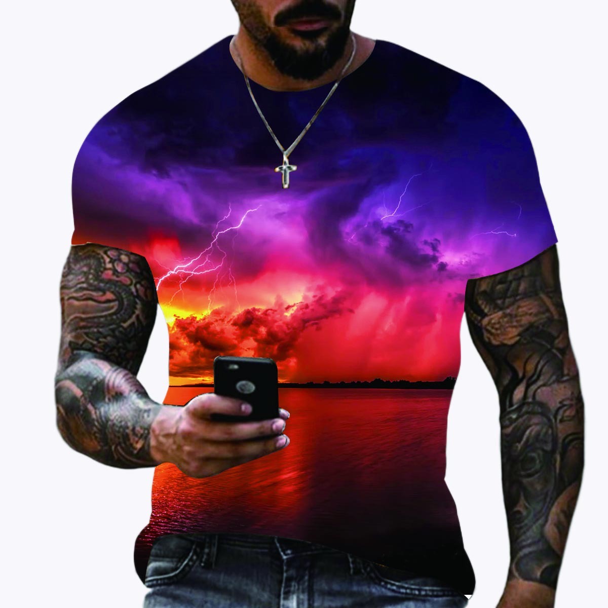 Personalized Creative Lightning Series Fashion Casual 3D Printed Men's Short Sleeved T-shirt Top