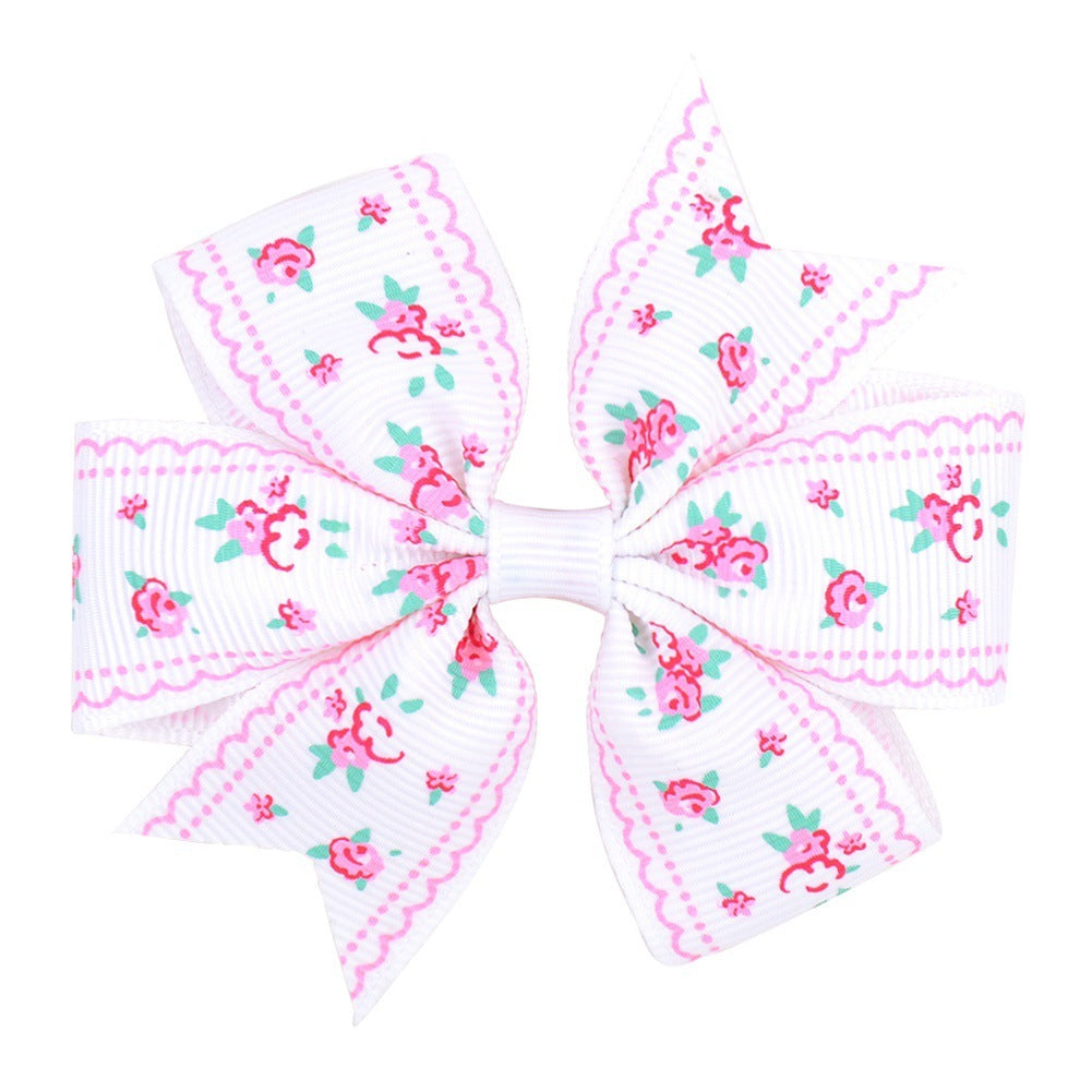 Printed Daisy Sunflower Dotted Rib With Fishtail Bow Baby Hair Clip