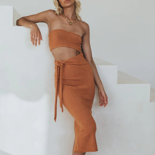 Sexy Cutout Rugloze Tube Top Vetersluiting Gebreide Jurk