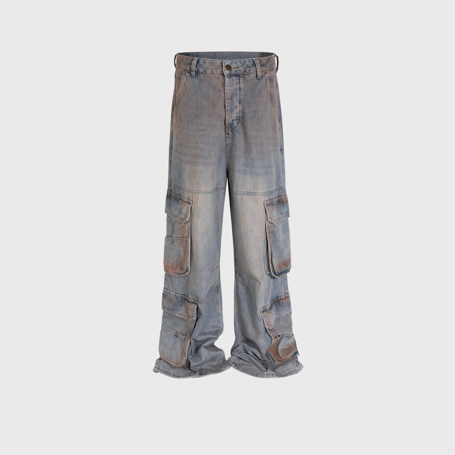 Side Multi-pocket Trousers Neutral High Street Washed And Worn