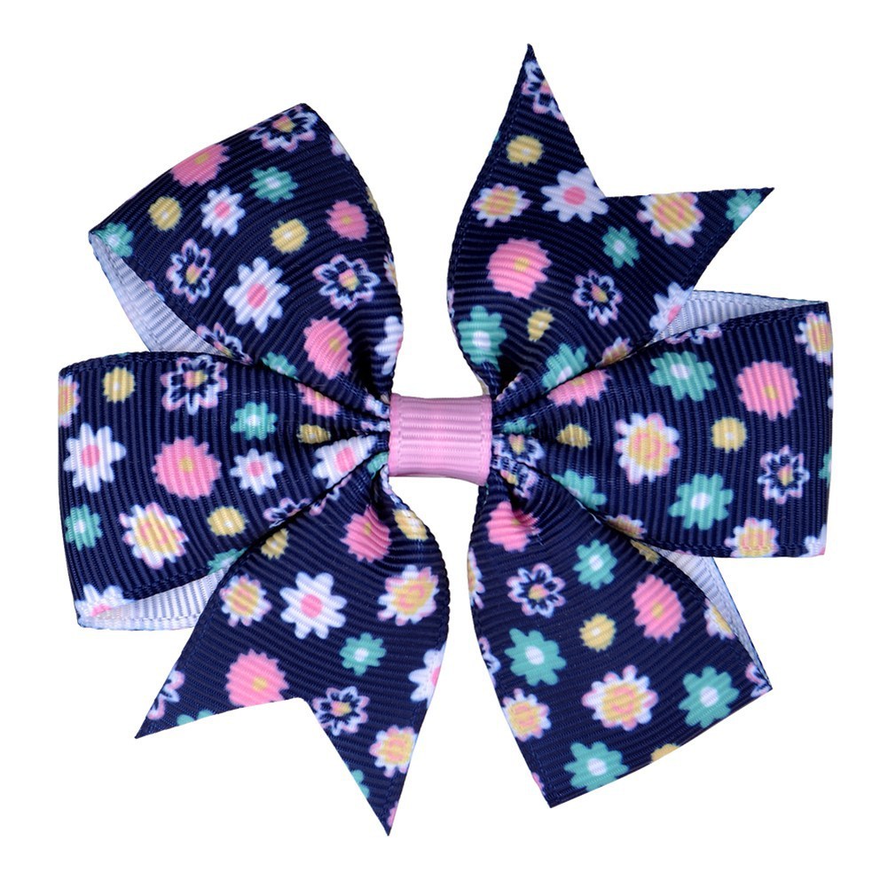 Printed Daisy Sunflower Dotted Rib With Fishtail Bow Baby Hair Clip