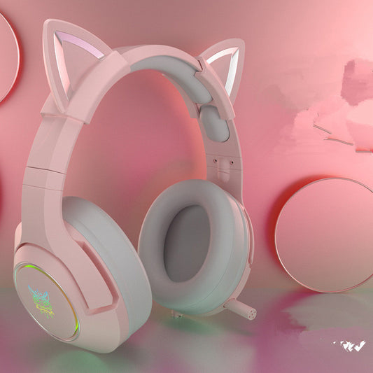 Pink wired earphone cute girl ECG gaming earphone