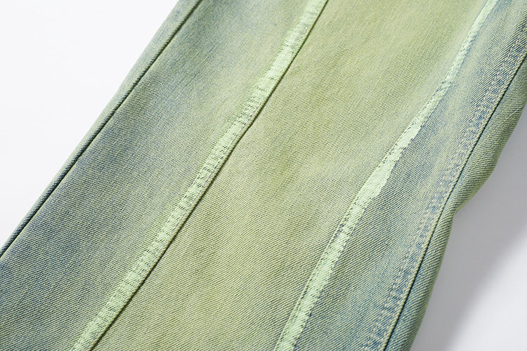 Yellow Mud Dyed Old Green Wide-leg Jeans