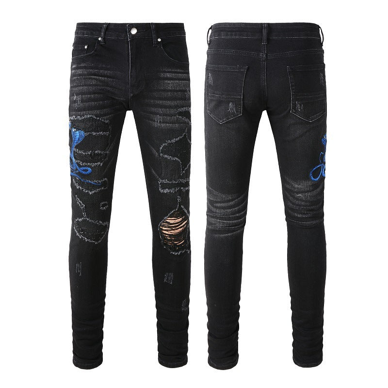 Embroidered One Piece Patch Skinny Jeans