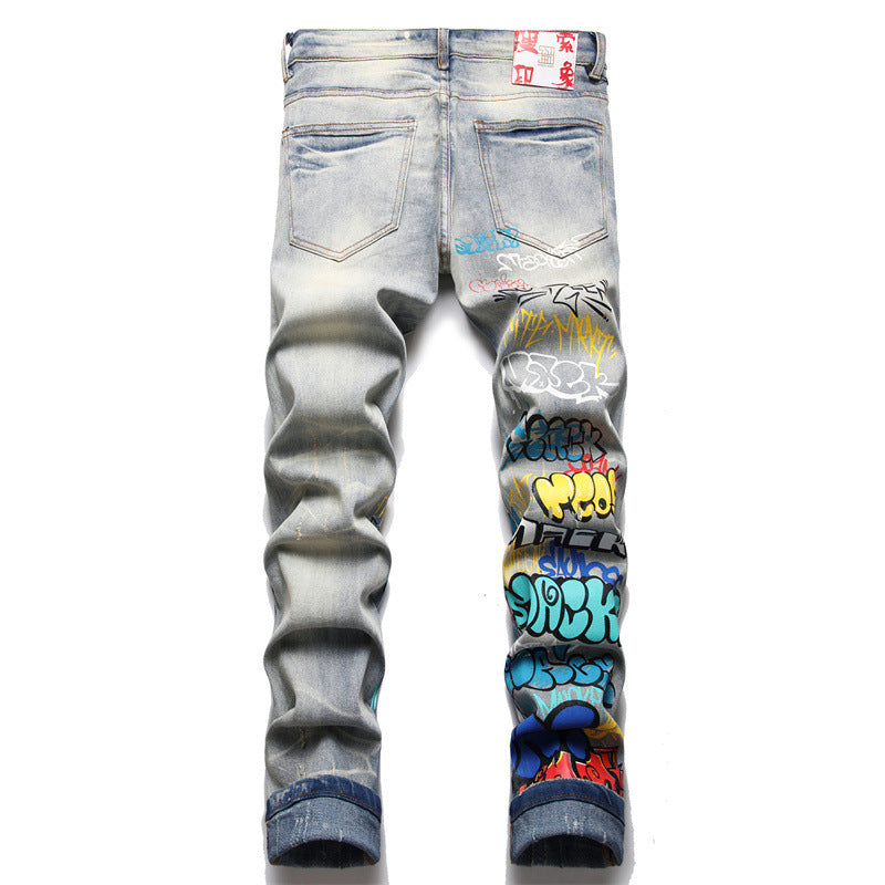 Retro Blue Ripped Slim Fit Jeans