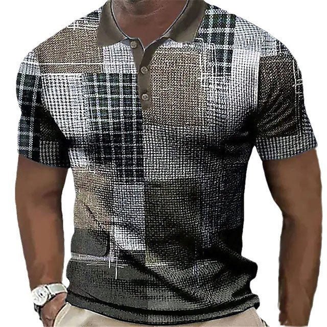 Heren Polo Golf Shirt Outdoor Casual 3D Kleur Matching Geometrische Print