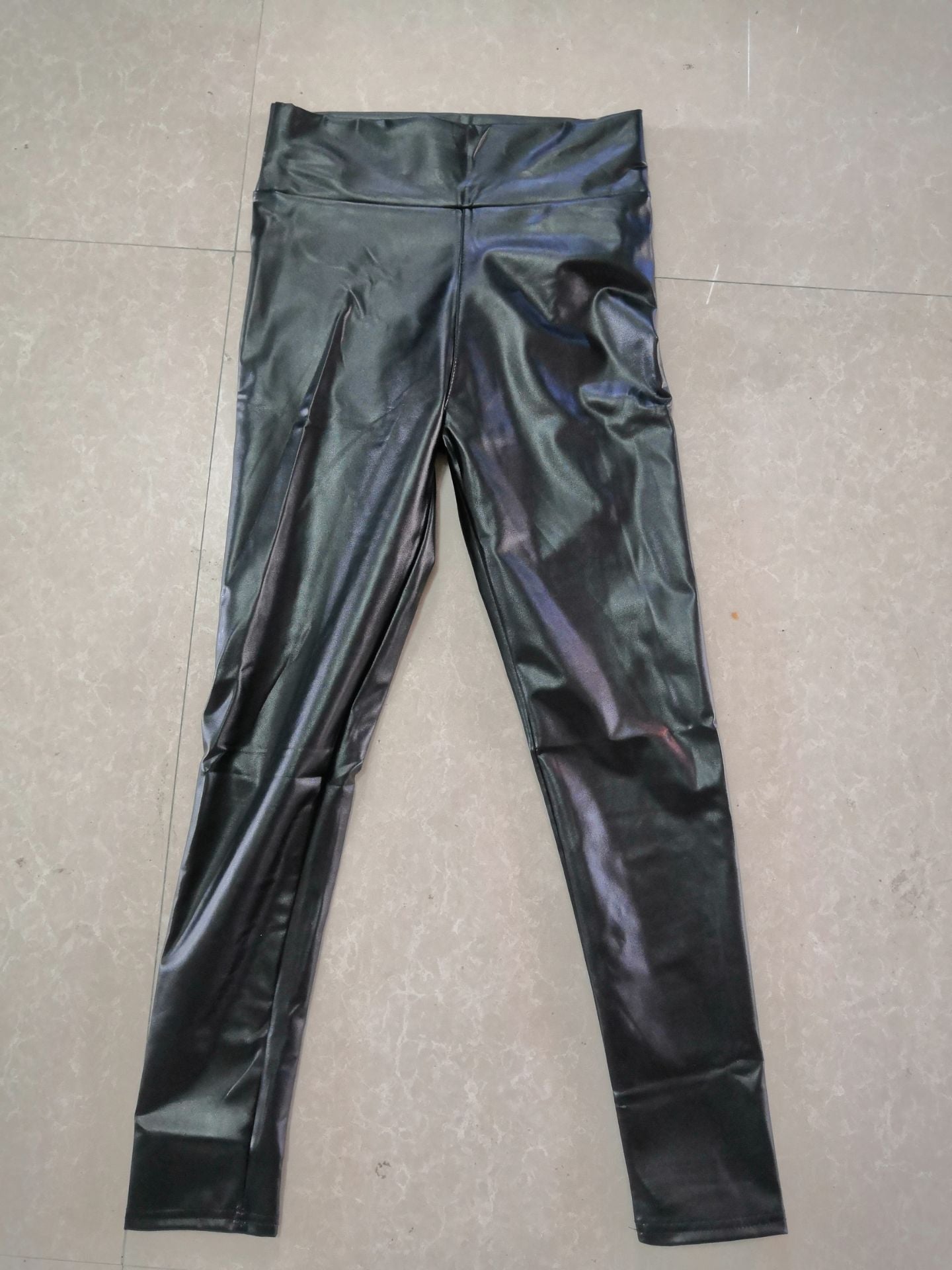 Reflective  Hip Leather Pants Elastic High Waist Leggings