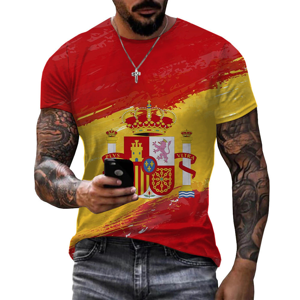 Summer New Men's Printed T-shirt Loose Round Neck