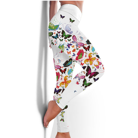 Printed Floral Butterfly Leggings High Waist