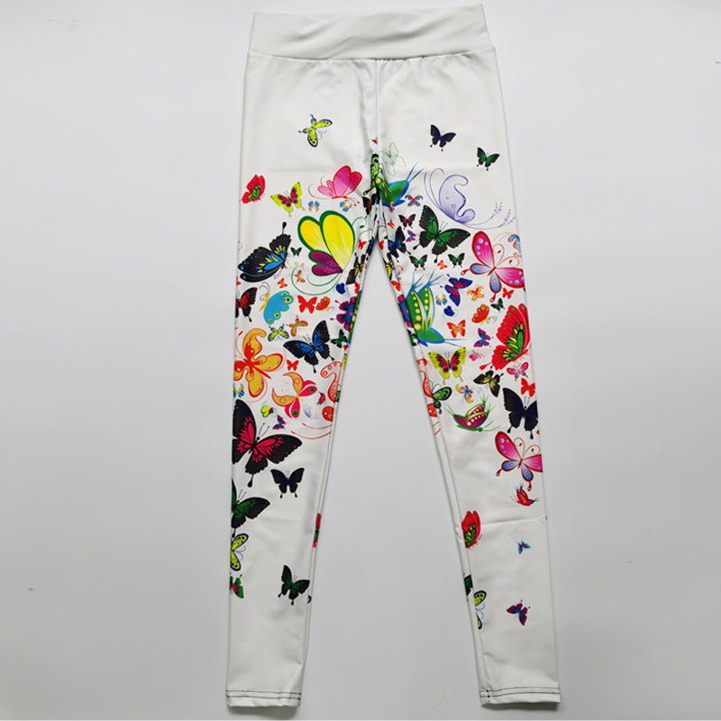 Printed Floral Butterfly Leggings High Waist