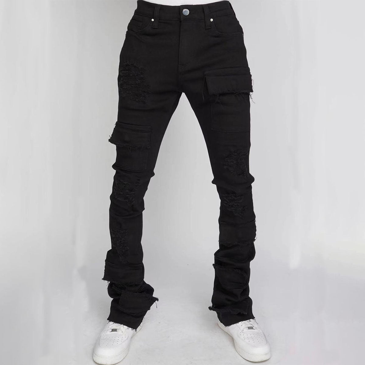 Stretch Ripped Laminated Micro-pull Pants