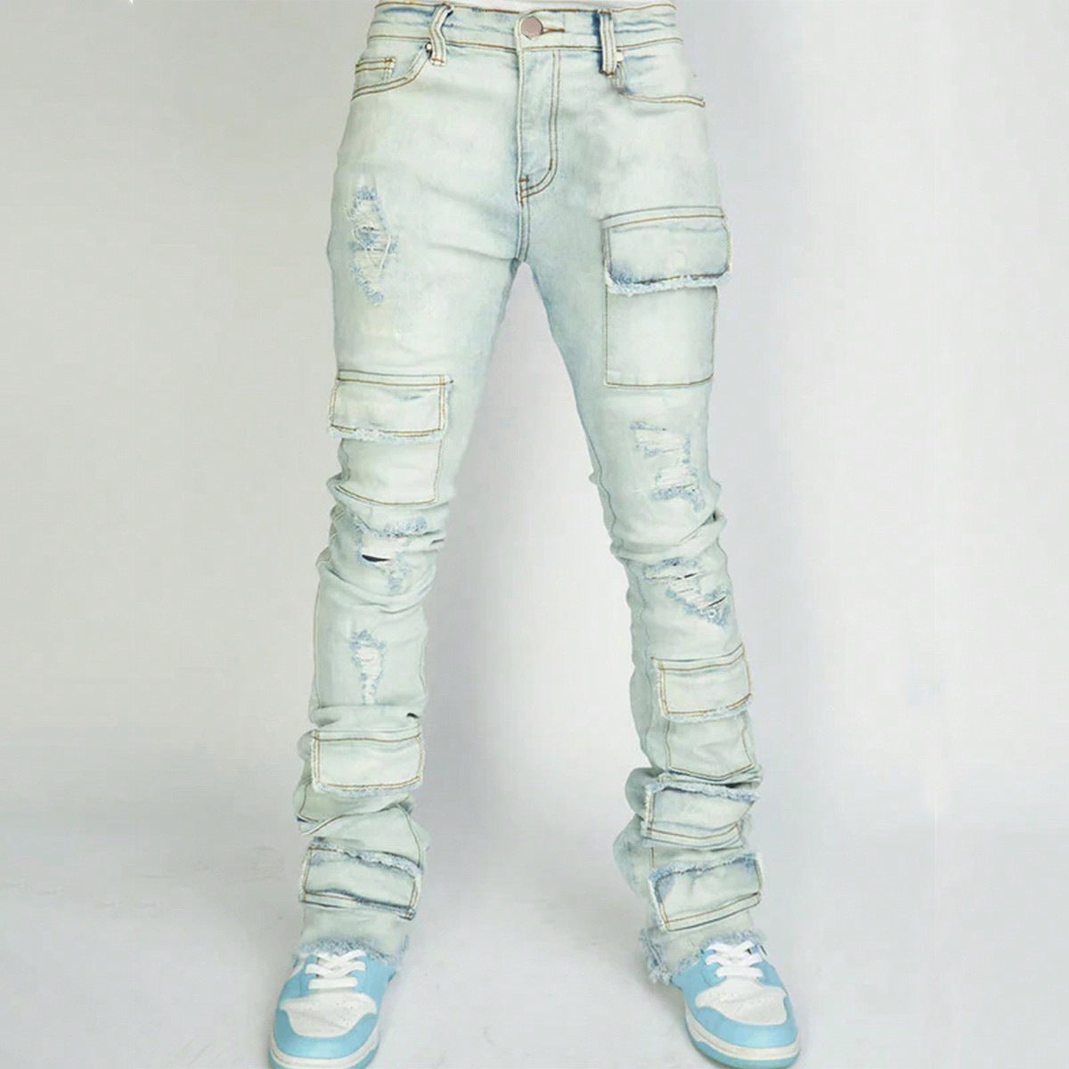 Stretch Ripped Laminated Micro-pull Pants