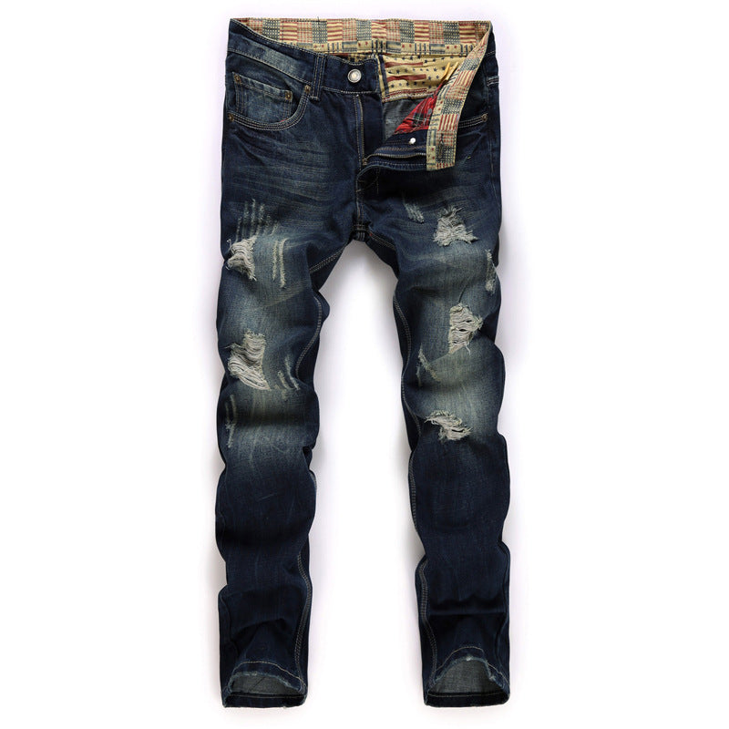 Herenjeans met gat en rechte pijp