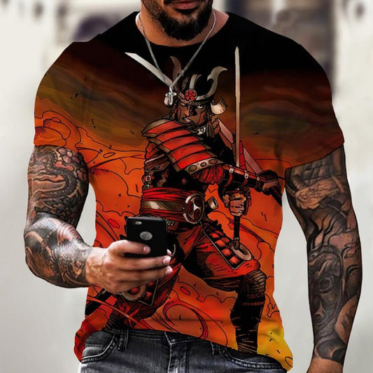 Heren Japans Samurai 3D Effect Bedrukt Patroon T-shirt