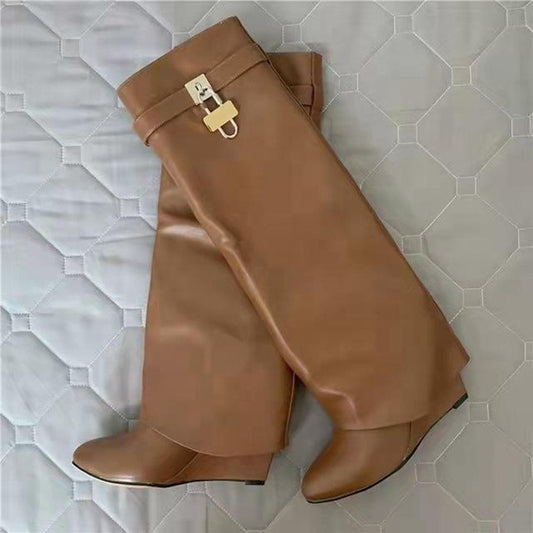 Wedge Pants Boots Metal Lock