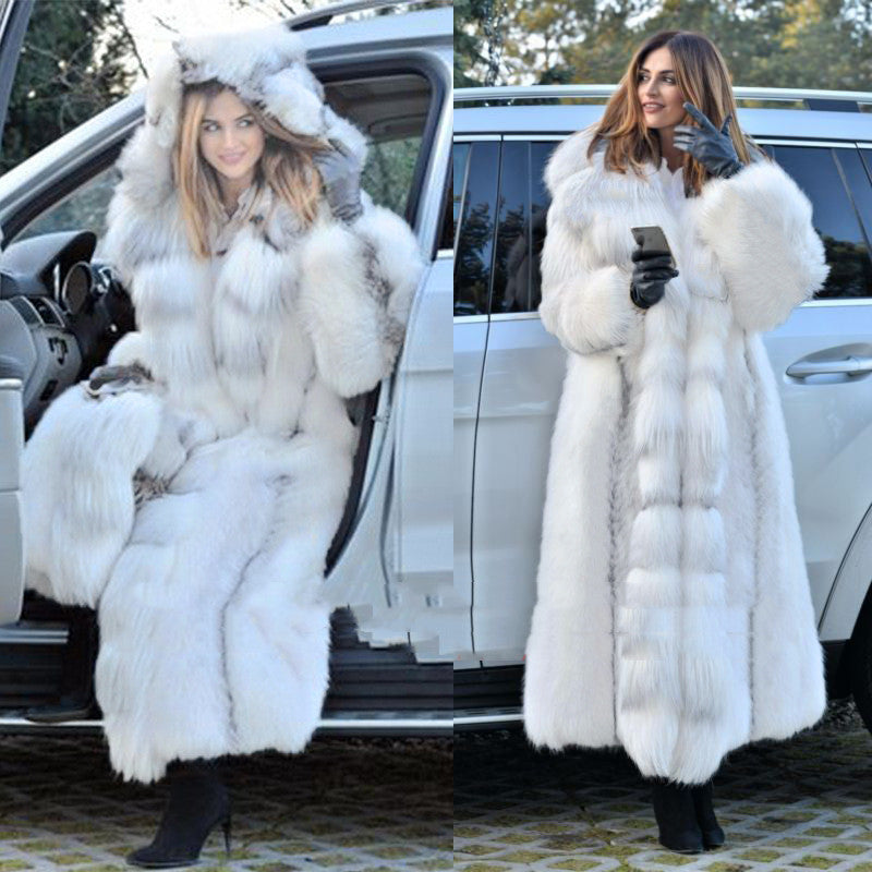 Long Style White Long Fur Coat