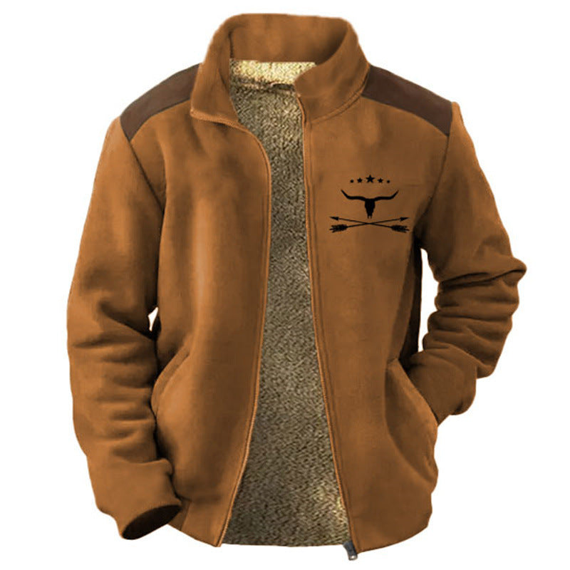 Autumn And Winter Men's Fleece-lined Turn-down Collar Coat