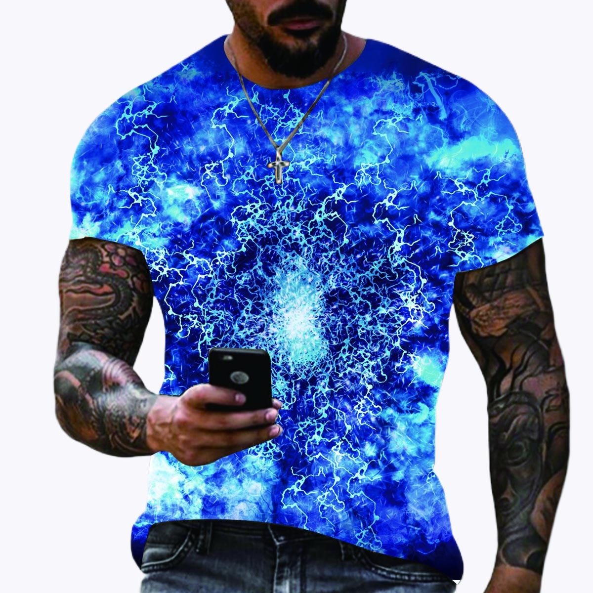 Personalized Creative Lightning Series Fashion Casual 3D Printed Men's Short Sleeved T-shirt Top