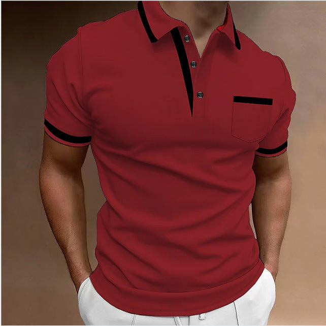 Men's Casual Square Collar Double Buckle Printed Short Sleeve