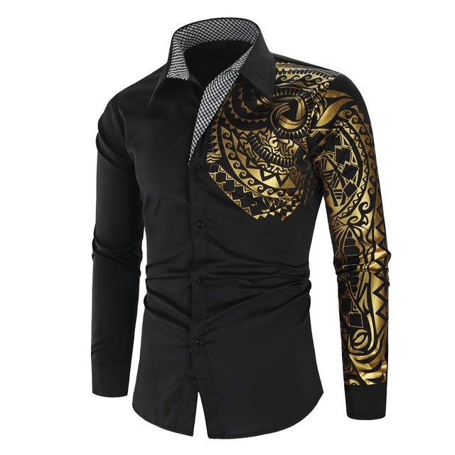 Luxe goud zwart shirt heren nieuwe slim fit lange mouw