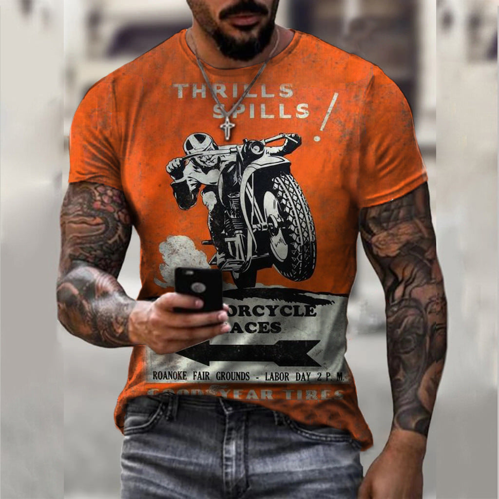 Zomer T-shirt met korte mouwen Casual 3D-motorfietsprint Losse trui Herenoverhemd