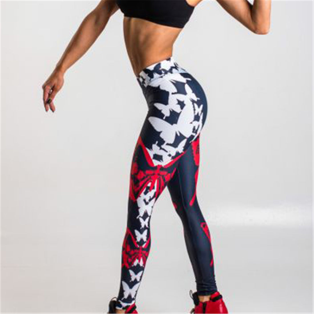 Red Butterfly Print Leggings