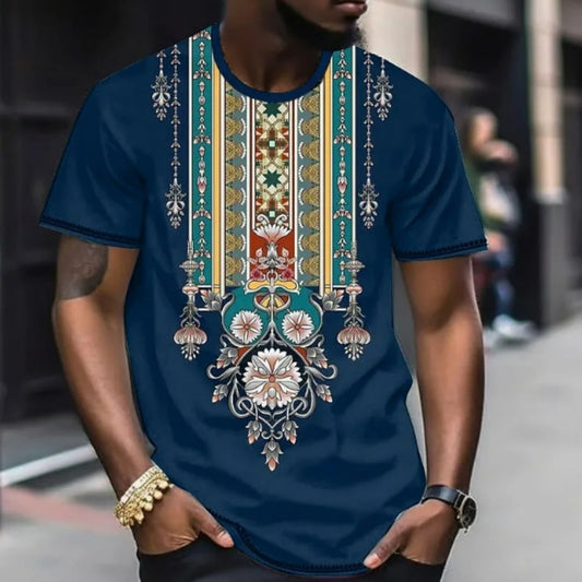 Ethnic Style 3D Digital Printed Round Neck Short-sleeved T-shirt Men