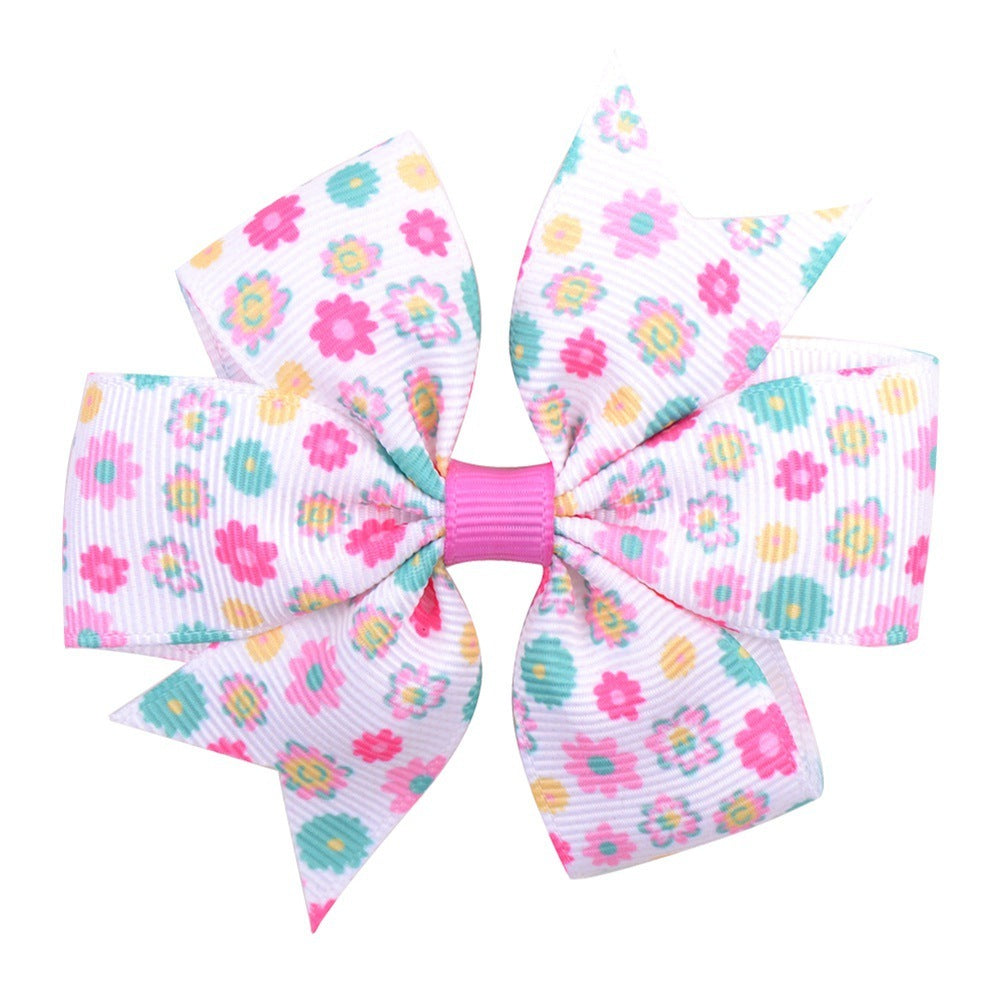 Printed Daisy Sunflower Dotted Rib With Fishtail Bow Baby Hair Clip