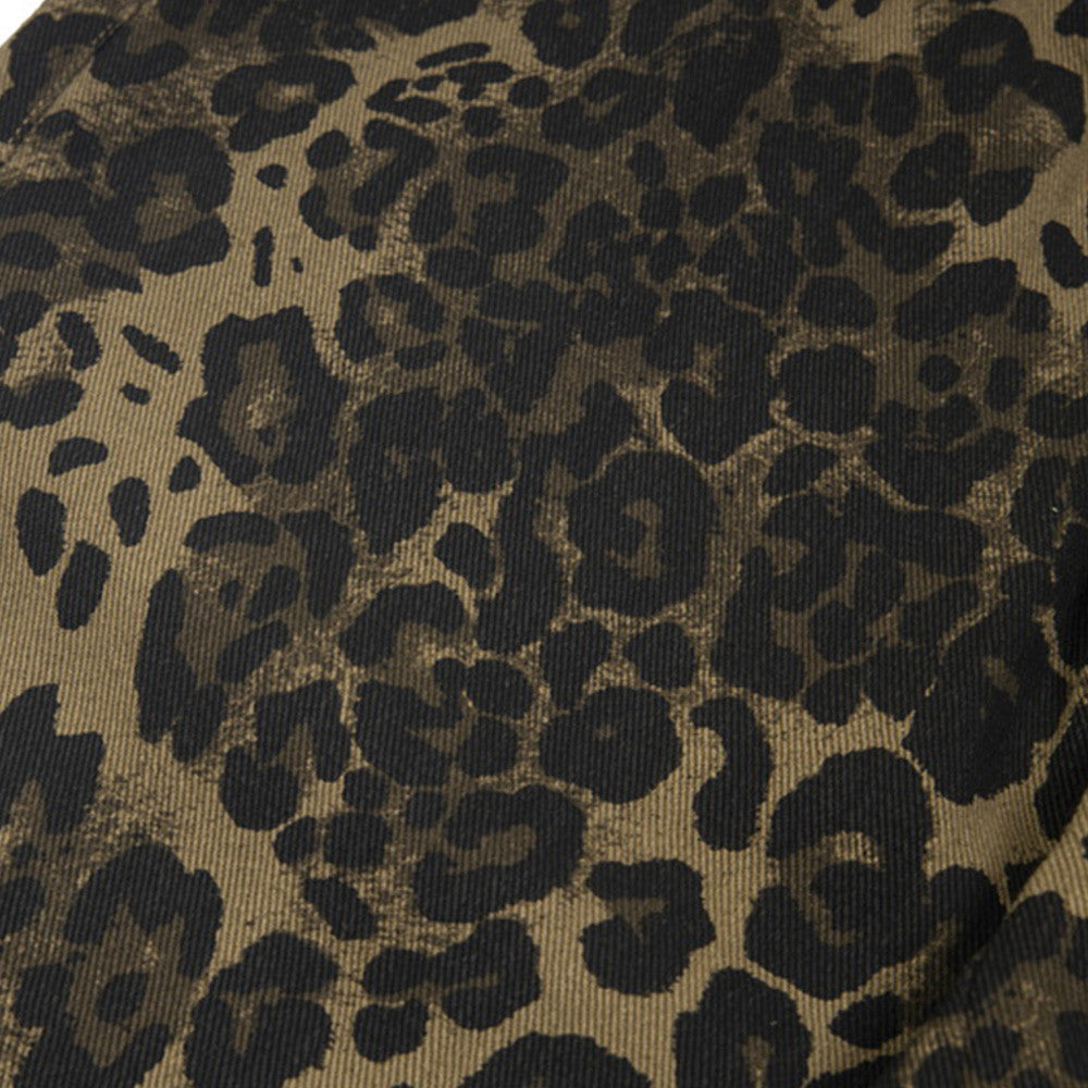 American High Street Retro Distressed Leopard Print Loose Jeans