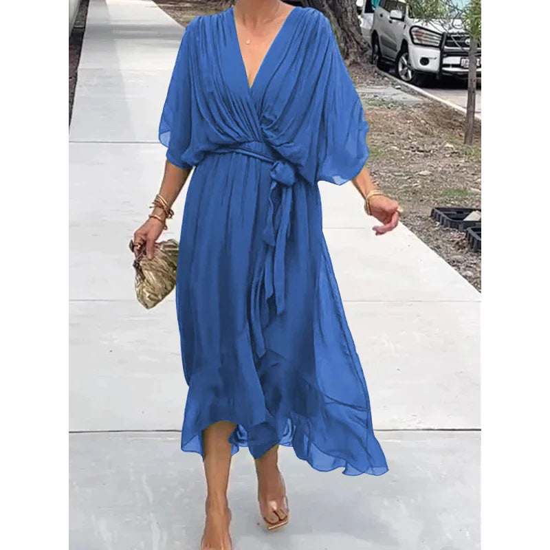 Batwing Sleeve V-neck Dress Summer