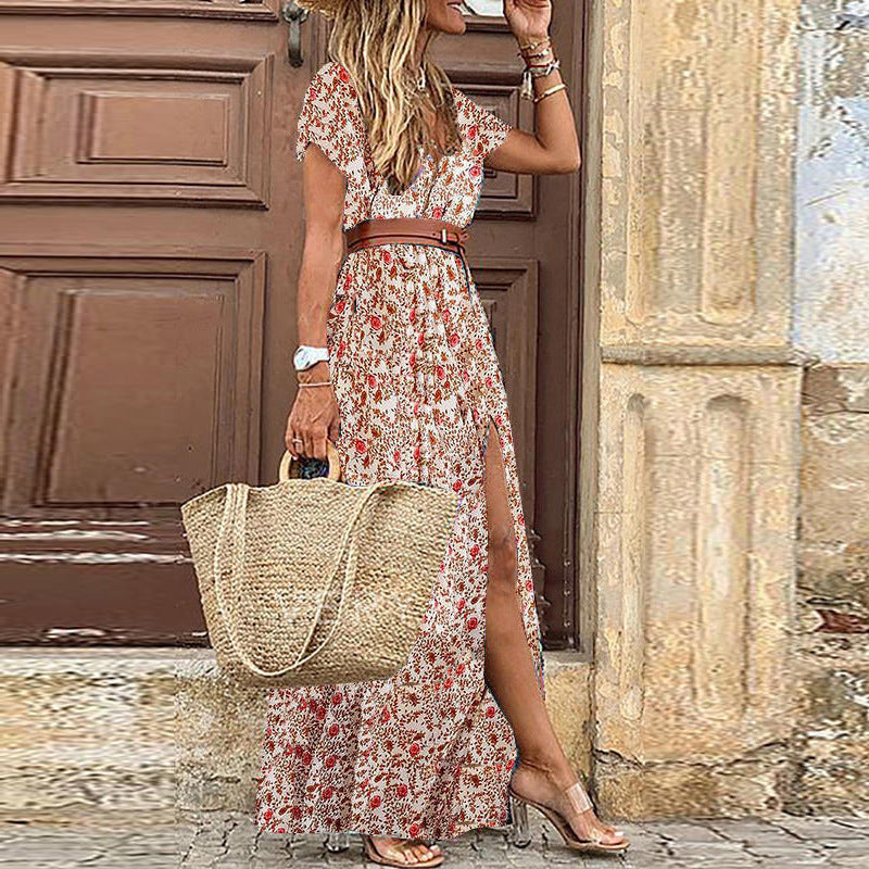 Fashionable Boho V-Neck Floral Dress