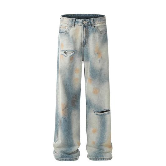 Tie-dyed gescheurde jeans modemerk Amerikaanse mannen