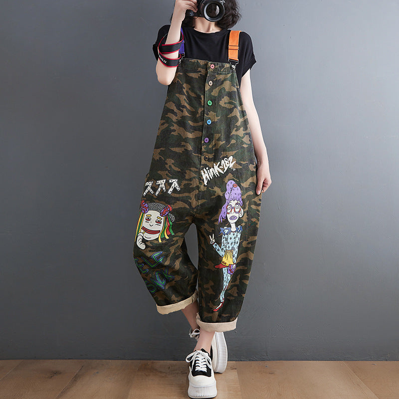 Plus Size Women's Artistic Plus Size Printed Camouflage Overalls