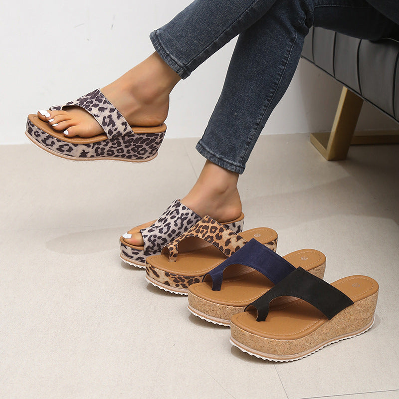 Leopard Print Wedge Slippers