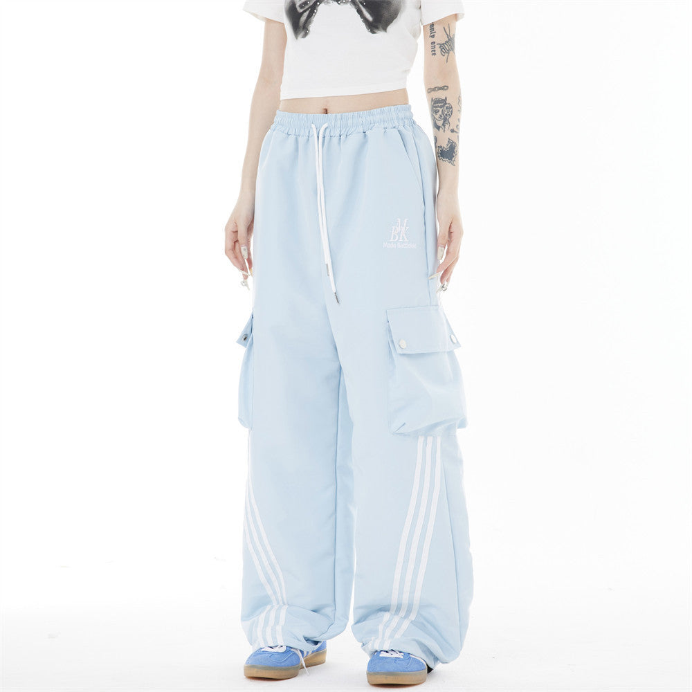 Side Striped Three-bar Loose Wide-leg Pants